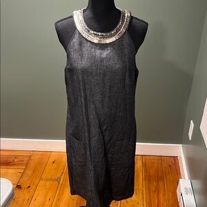 Black Sleeveless Dress with Silver Beaded Neckline